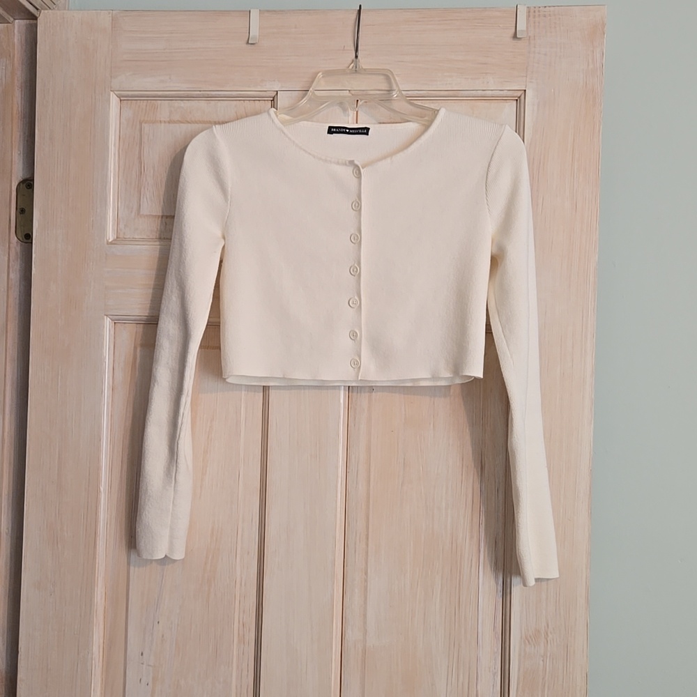 Brandy Melville White Cropped Button-Up Cardigan